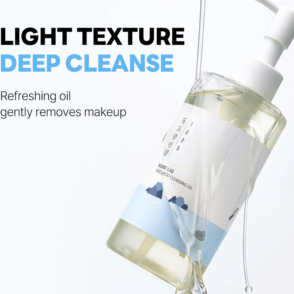 Round Lab Aceite limpiador Dokdo con una fórmula ligera que hidrata la piel mientras elimina el maquillaje y la suciedad