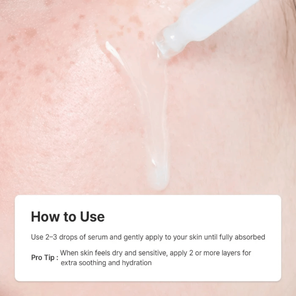 Dr. Althea 345 Relief Serum se aplica con pipeta sobre la piel para hidratar, calmar y fortalecer la barrera cutánea.