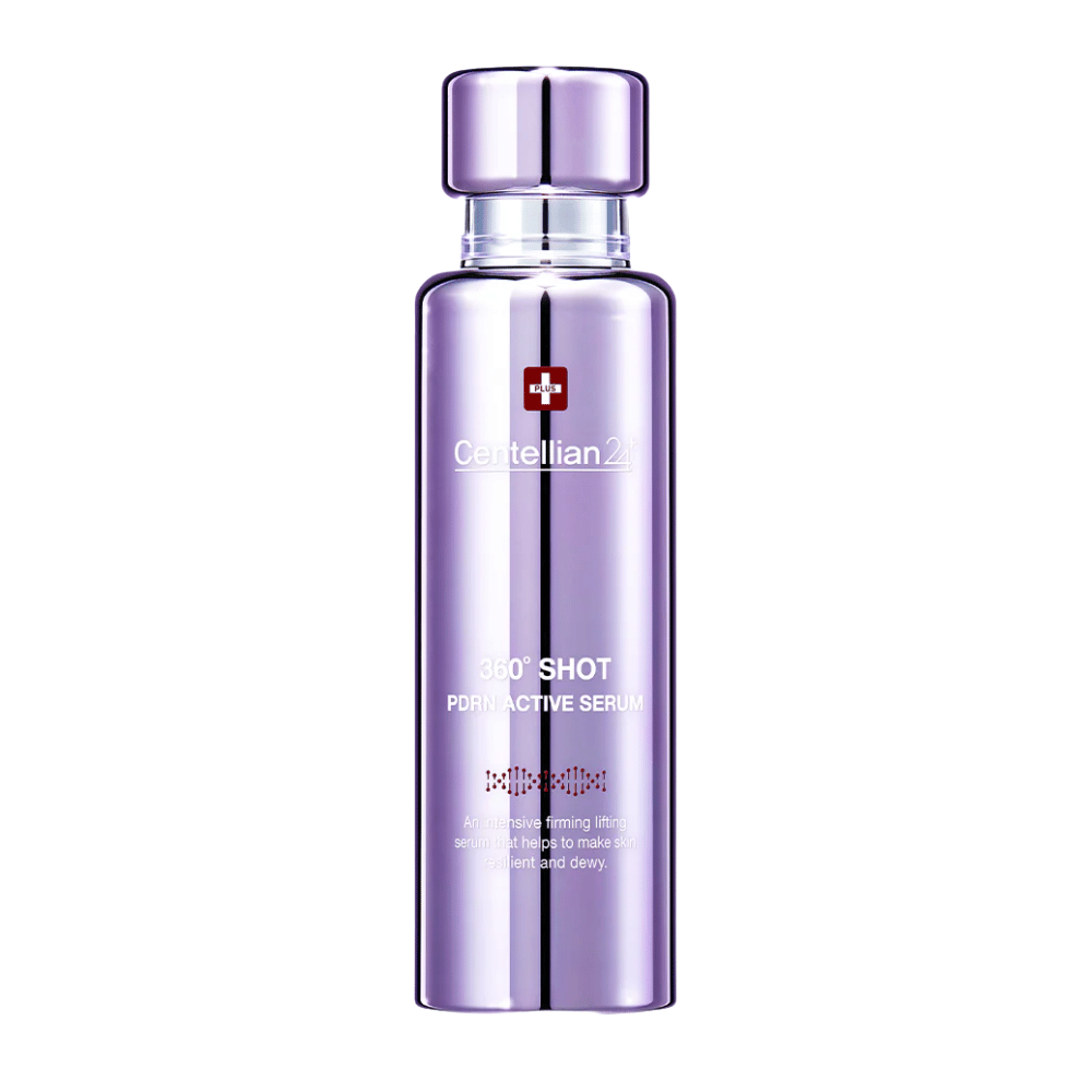 Centellian24 360º Shot PDRN Active Serum – suero coreano PDRN en botella lila para aumentar la elasticidad, hidratación profunda y una piel más firme y elástica.