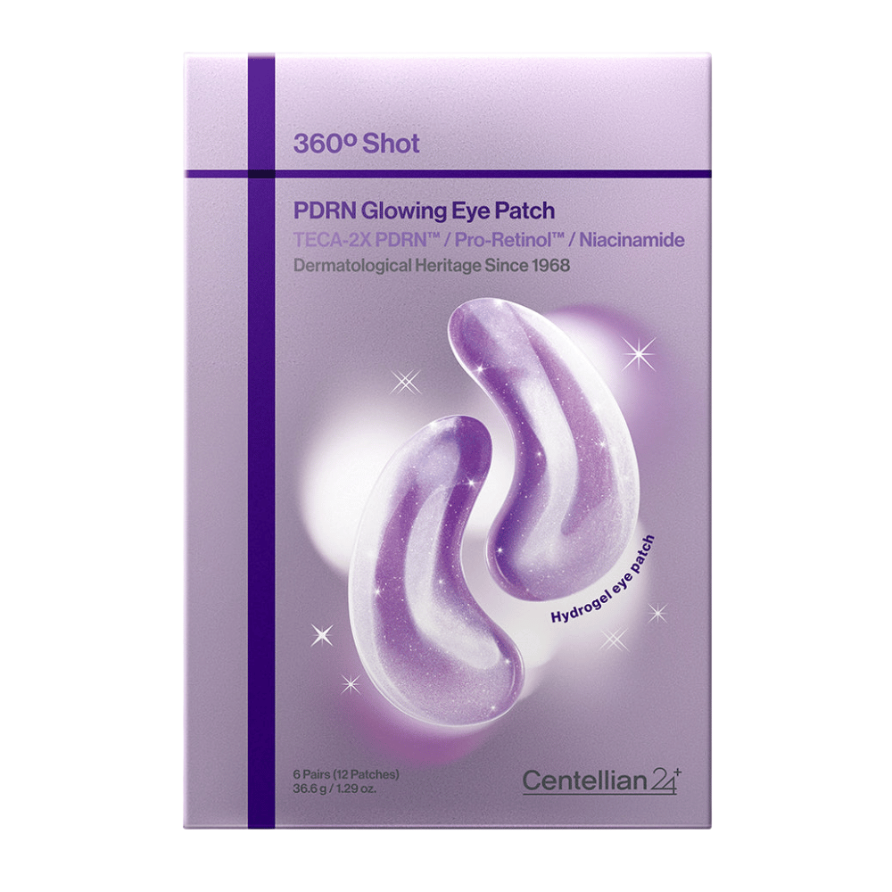 Empaque de 360° Shot PDRN Glowing parches para ojos de Centellian24+, parches de ojos de hidrogel con PDRN, niacinamida y TECA para brillo y contorno de ojos más firme.