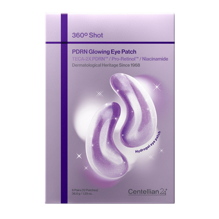 Empaque de 360° Shot PDRN Glowing parches para ojos de Centellian24+, parches de ojos de hidrogel con PDRN, niacinamida y TECA para brillo y contorno de ojos más firme.