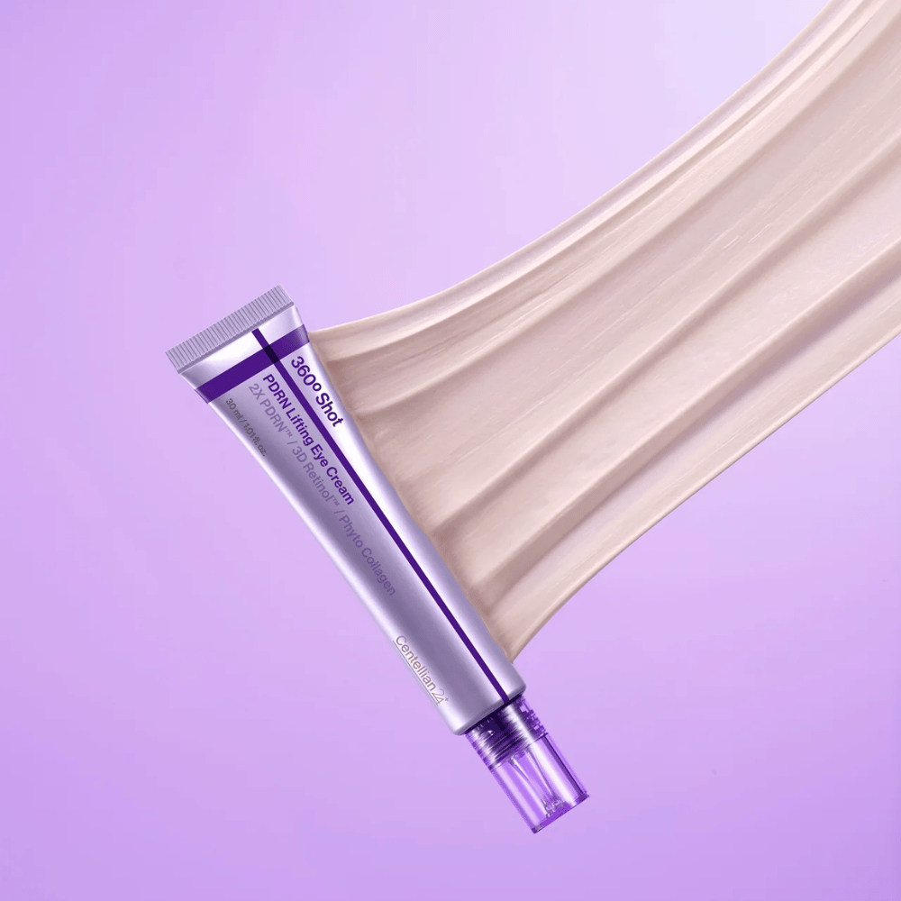 Centellian24 360º Shot PDRN Lifting Eye Cream textura – primer plano de crema contorno de ojos con PDRN y colágeno que ayuda a hidratar y dar a la piel alrededor de los ojos una apariencia más suave.