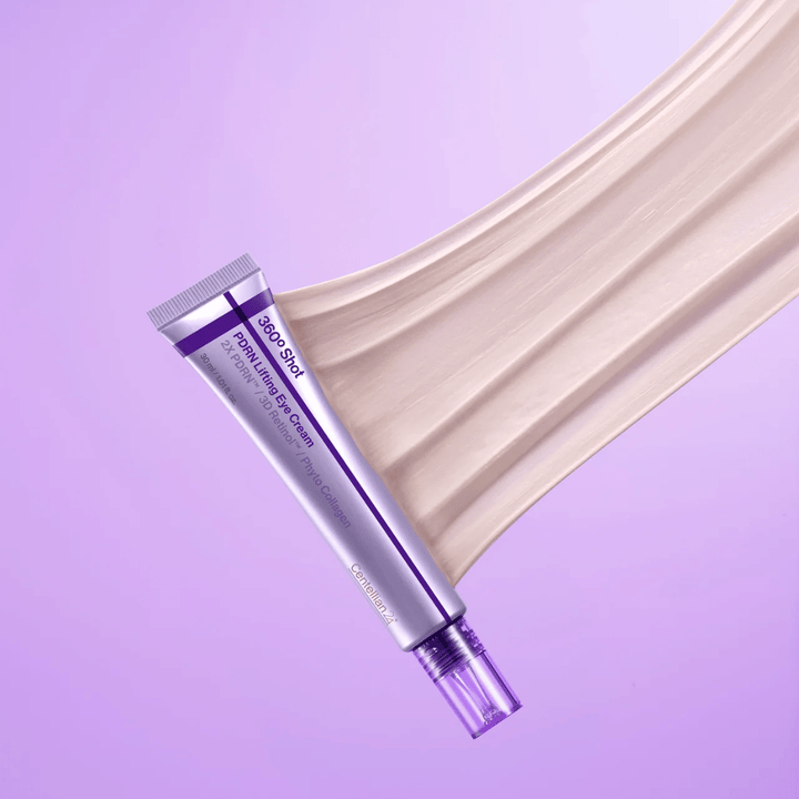 Centellian24 360º Shot PDRN Lifting Eye Cream textura – primer plano de crema contorno de ojos con PDRN y colágeno que ayuda a hidratar y dar a la piel alrededor de los ojos una apariencia más suave.