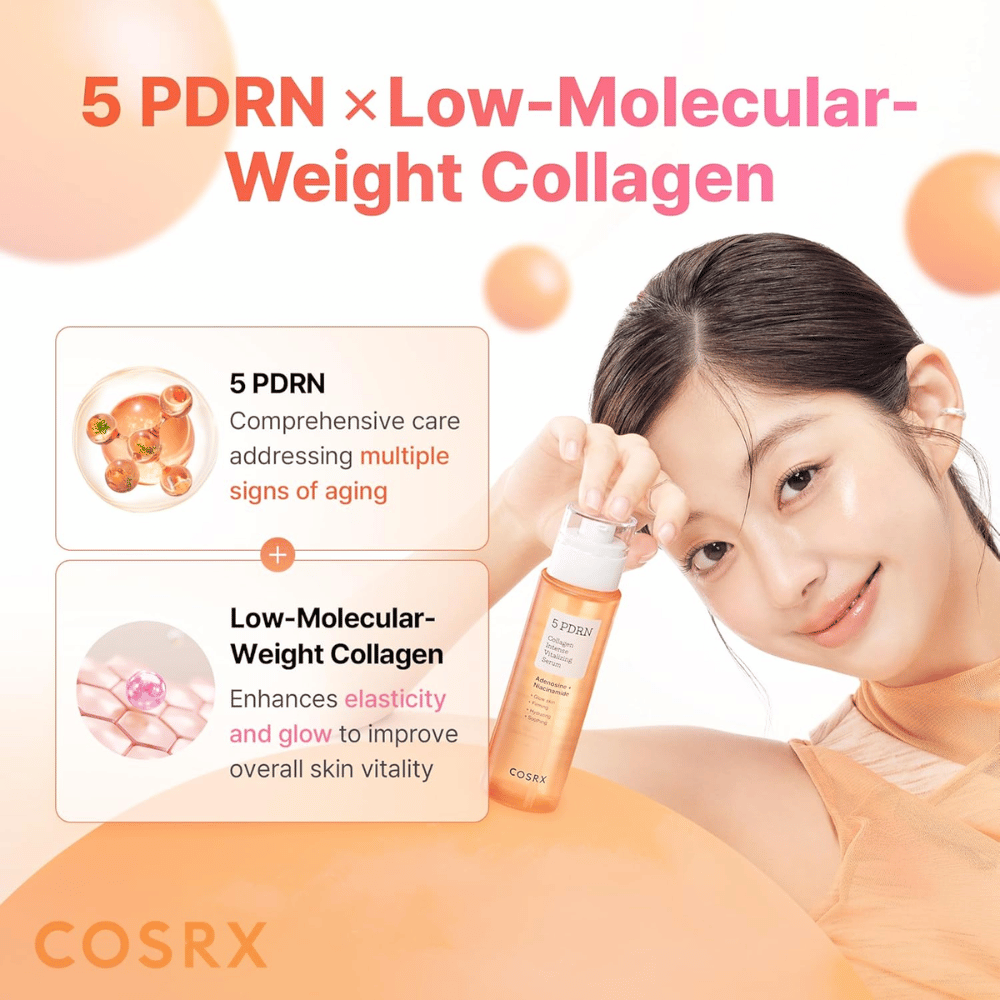 COSRX 5 PDRN Collagen Intense Vitalizing Serum con colágeno de bajo peso molecular que aporta una piel más firme, luminosidad y efecto antiedad