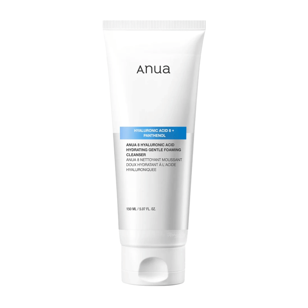 Anua 8 Hyaluronic Acid Hydrating Gentle Foaming Cleanser es una crema limpiadora suave que combina ocho tipos de ácido hialurónico y pantenol para proporcionar hidratación intensa y proteger la barrera de la piel. Produce una espuma suave y rica que elimina eficazmente la suciedad y el maquillaje sin resecar la piel.