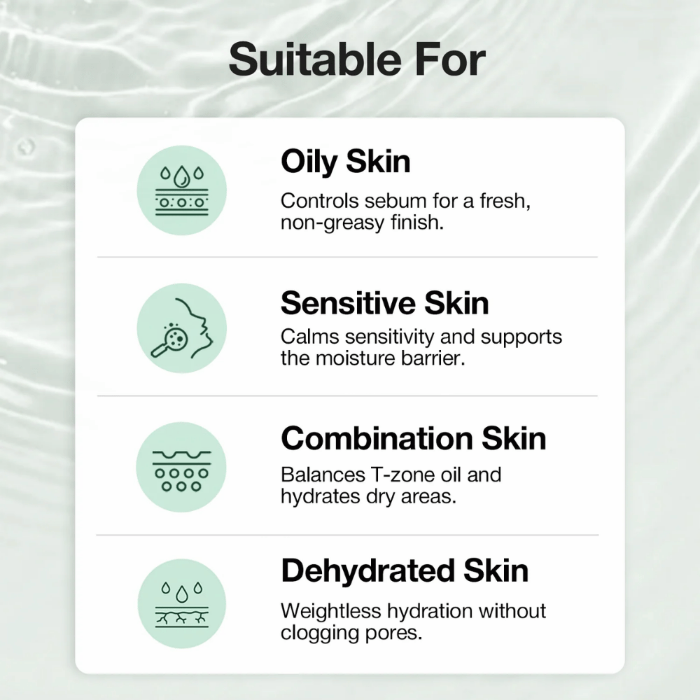 NINELESS A-Control 10% Azelaic Acid Serum es adecuado para piel grasa, mixta, sensible y deshidratada en la superficie, y ayuda a equilibrar el sebo e hidratar la piel.