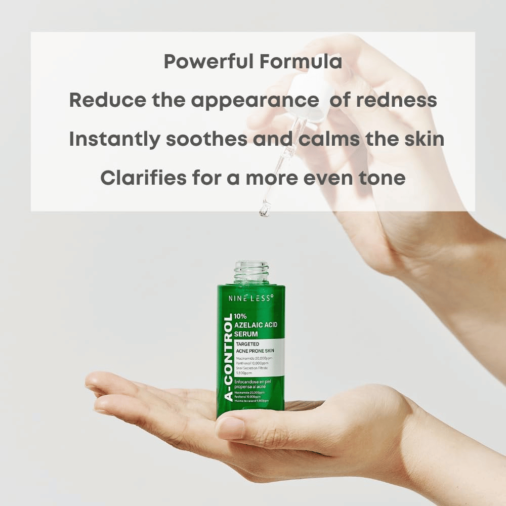 Potente suero con 10% de ácido azelaico que reduce el enrojecimiento, calma y equilibra la piel. Perfecto para piel propensa al acné, proporciona un tono de piel más claro y una textura más uniforme. Ideal para el cuidado diario de la piel.