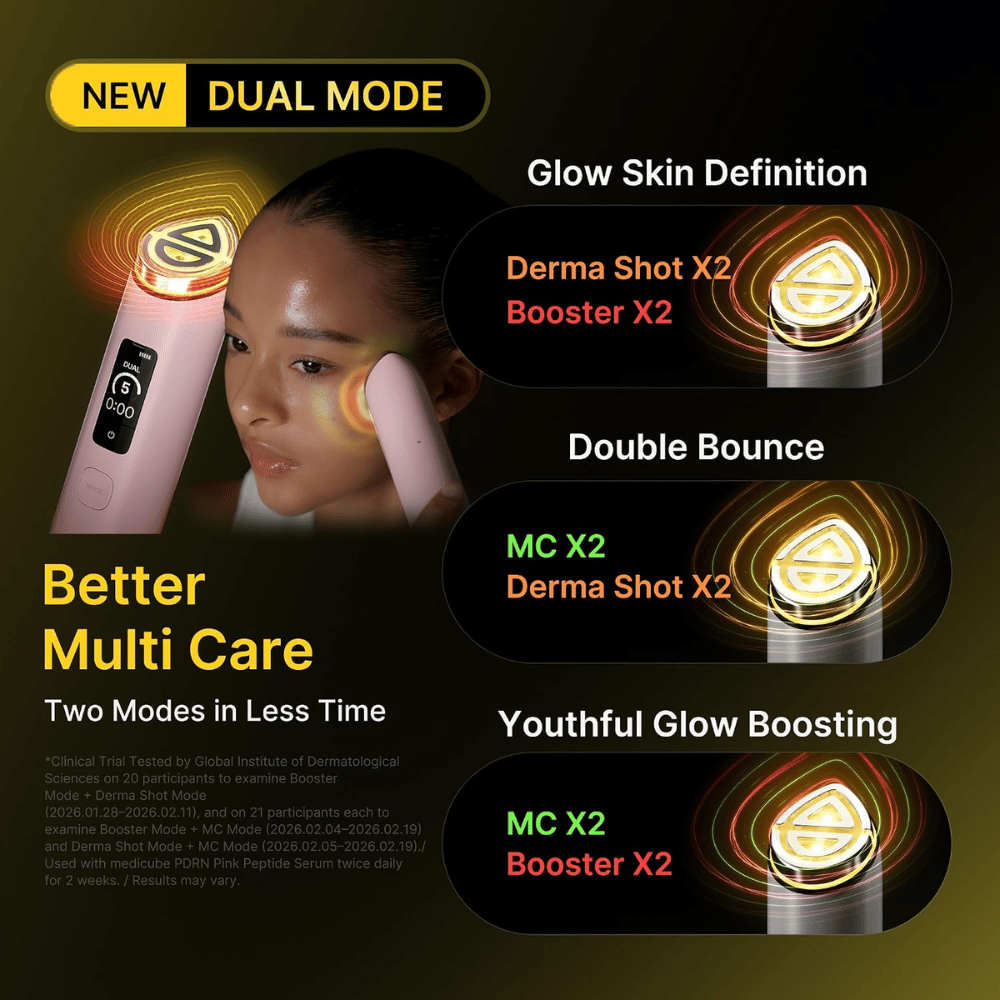 medicube AGE-R Booster Pro X2 Dual Mode con modos combinados de cuidado de la piel para luminosidad, firmeza y una textura de la piel mejorada