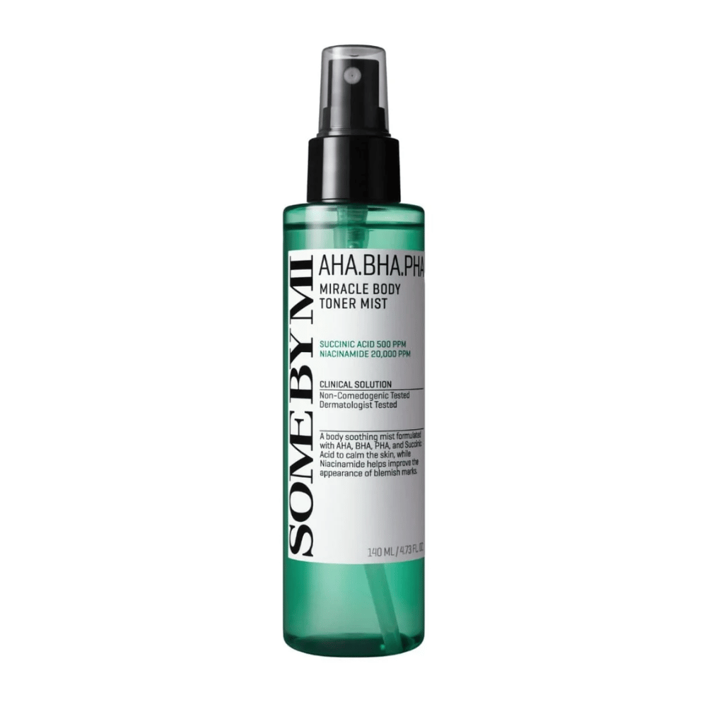 Some By Mi AHA BHA PHA Miracle Body Toner Mist cuerpo spray – niebla exfoliante coreana que ayuda a limpiar los poros, reducir el acné y dar una piel más uniforme.