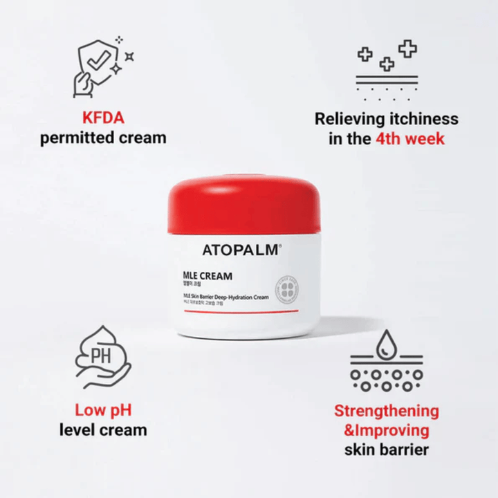 ATOPALM MLE Cream con tecnología MLE que equilibra la humedad, hidrata en profundidad y fortalece la barrera cutánea para una piel más suave y resistente.