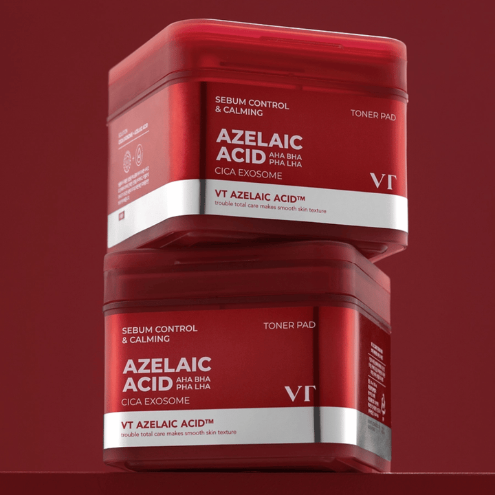 Dos frascos de VT Azelaic Acid Toner Pad – control efectivo del sebo y cuidado calmante de la piel con Cica Exosome.