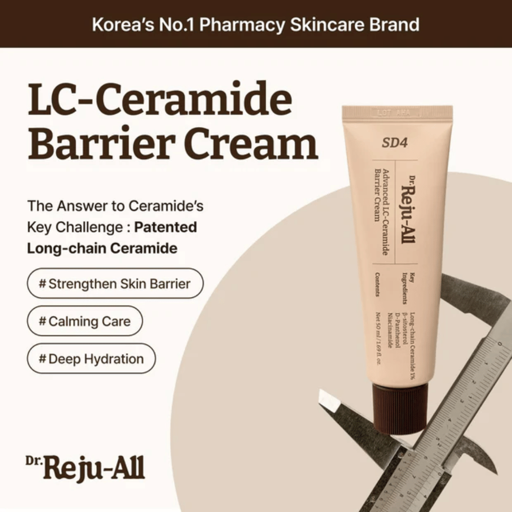 Dr. Reju-All Advanced LC-Ceramide Barrier Cream de Corea – crema barrera con ceramidas de cadena larga patentadas para una hidratación profunda, cuidado calmante y protección contra irritaciones externas.