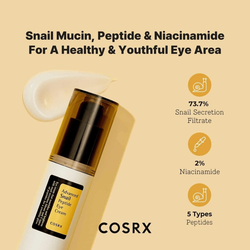 COSRX Advanced Snail Peptide Eye Cream 25 ml con mucina de caracol, péptidos y niacinamida para una piel más firme y un tono de piel más uniforme alrededor de los ojos