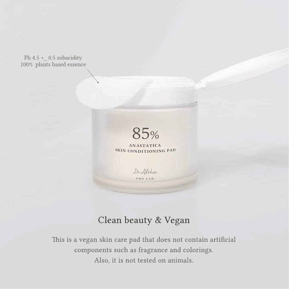 Dr. Althea 85% Anastatica Skin Conditioning Pad son pads tónico veganos sin fragancias ni colorantes artificiales, desarrollados para piel sensible.