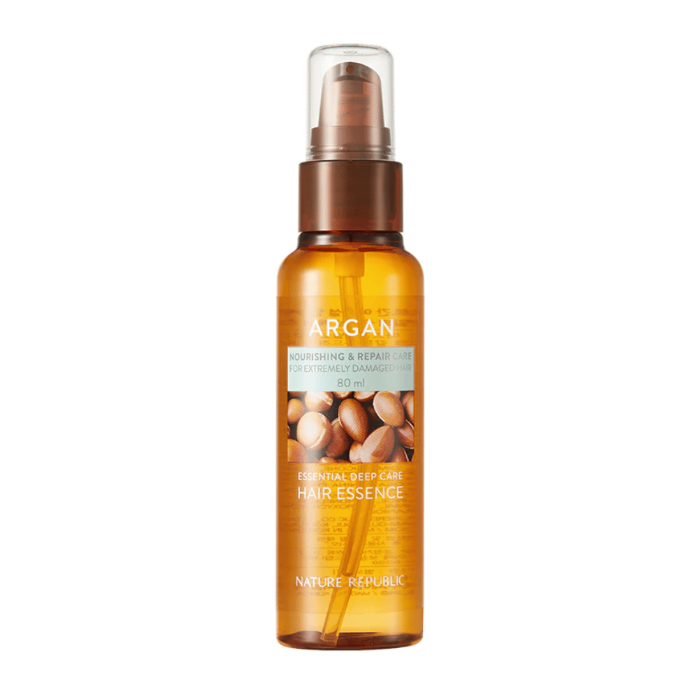 Imagen del producto en Nature Republic Argan Essential Moisture Hair Oil 80 ml – aceite capilar nutritivo para cabello seco y dañado.