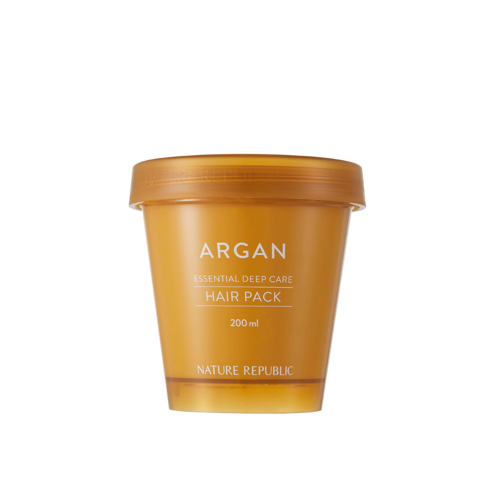 Imagen del producto en Nature Republic Argan Essential Moisture Repairing Hair Mask 200 ml – mascarilla hidratante para el cabello con aceite de argán.