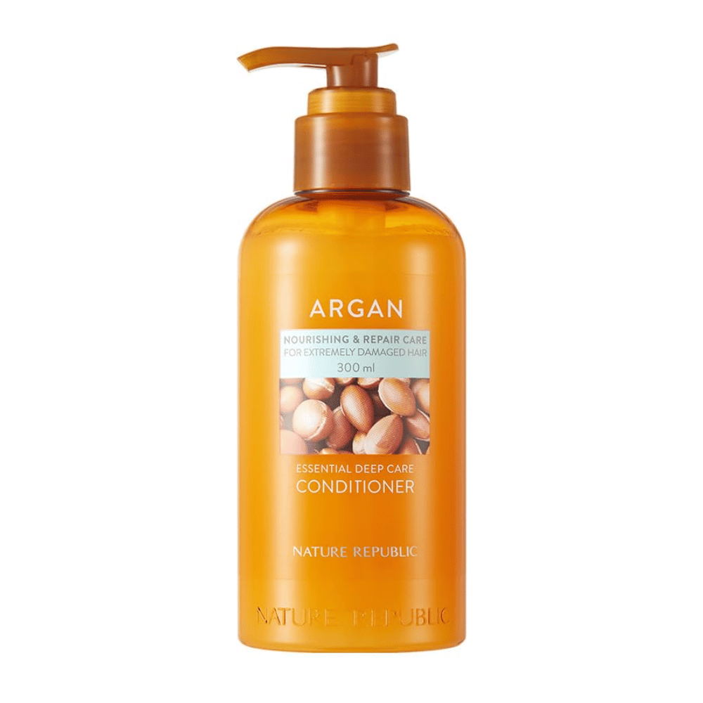 Imagen del producto de Nature Republic Argan Essential Moisture Repairing Conditioner 300 ml para cabello seco y dañado.