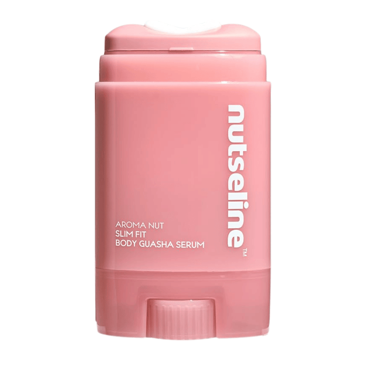 Imagen de producto recortada y limpia de Nuseline Aroma Nut Slim Fit Body Guasha Serum sobre un fondo claro, con enfoque en el diseño del envase.