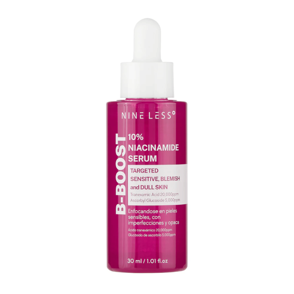 B-Boost 10% Niacinamide Serum en una botella con cuentagotas.