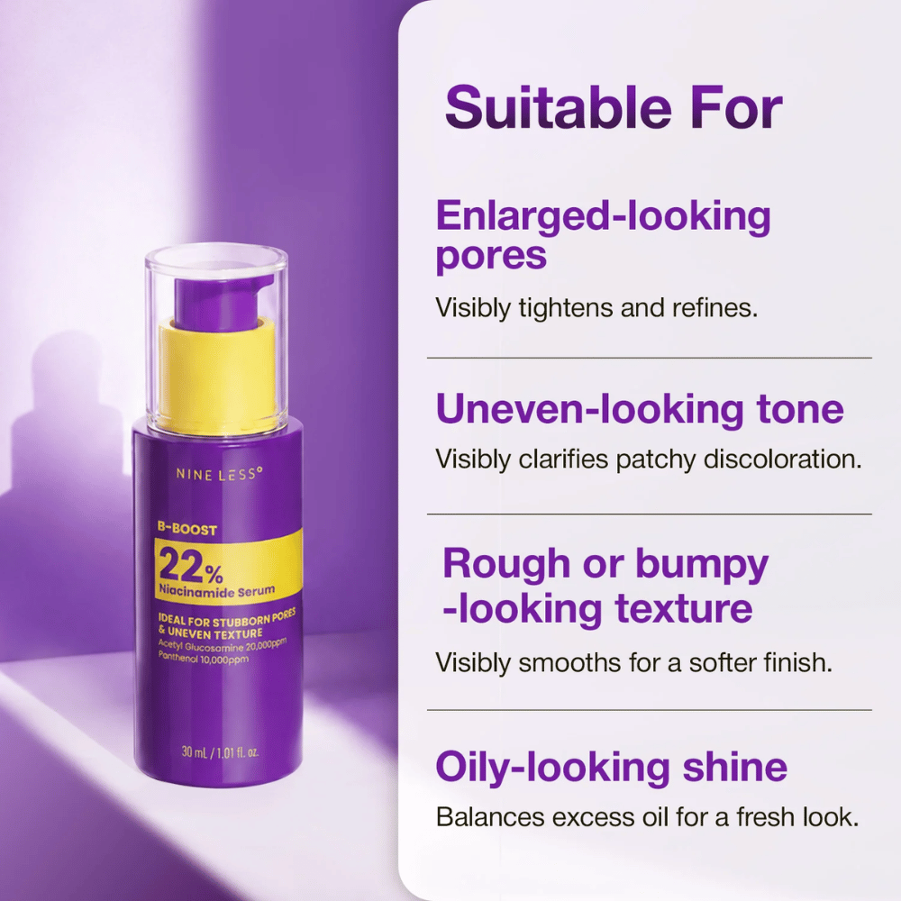 2. NINE LESS B-Boost 22% Niacinamide Serum – sérum para poros grandes, tono desigual y textura de la piel áspera