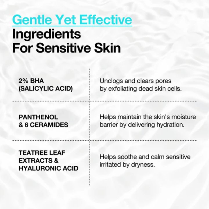 Anua BHA 2% Gentle Exfoliating Toner – ingredientes para piel sensible con 2% BHA, pantenol, ceramidas y ácido hialurónico