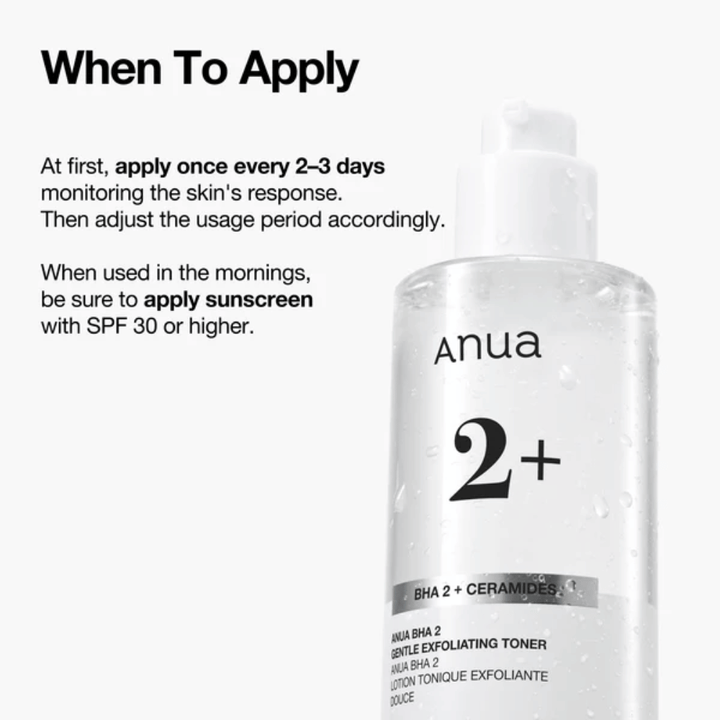 Anua BHA 2% Gentle Exfoliating Toner con ceramidas – instrucciones de uso, tónico exfoliante para piel sensible con BHA (ácido salicílico)