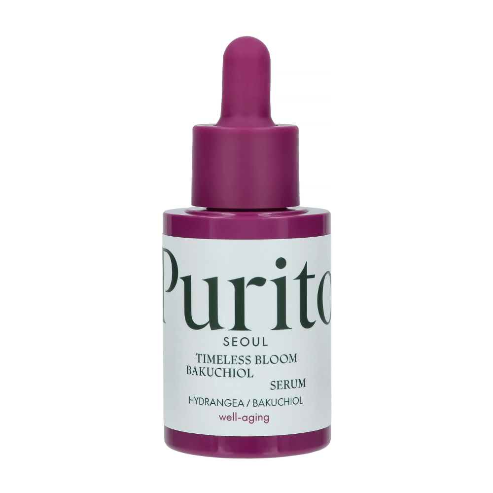Purito Timeless Bloom Bakuchiol Serum es un producto perfecto para el envejecimiento saludable que combina hortensia y bakuchiol para mejorar la elasticidad de la piel y reducir las líneas visibles. Suave y eficaz para todo tipo de piel, sin causar irritación.