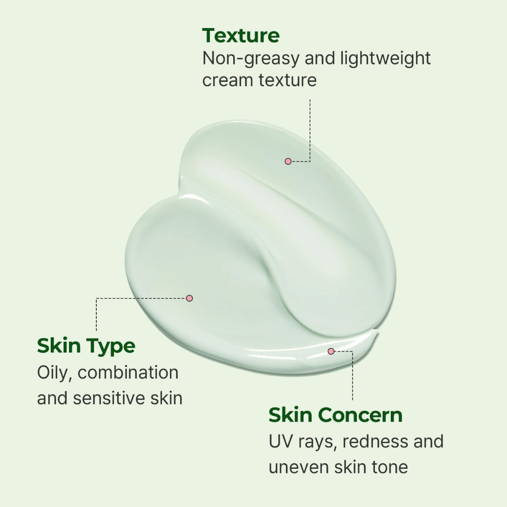 Primer plano de la textura de crema verde claro de Torriden Balanceful Tone Up Sun Cream, ligera, hidratante y adaptada para piel grasa, mixta y sensible.