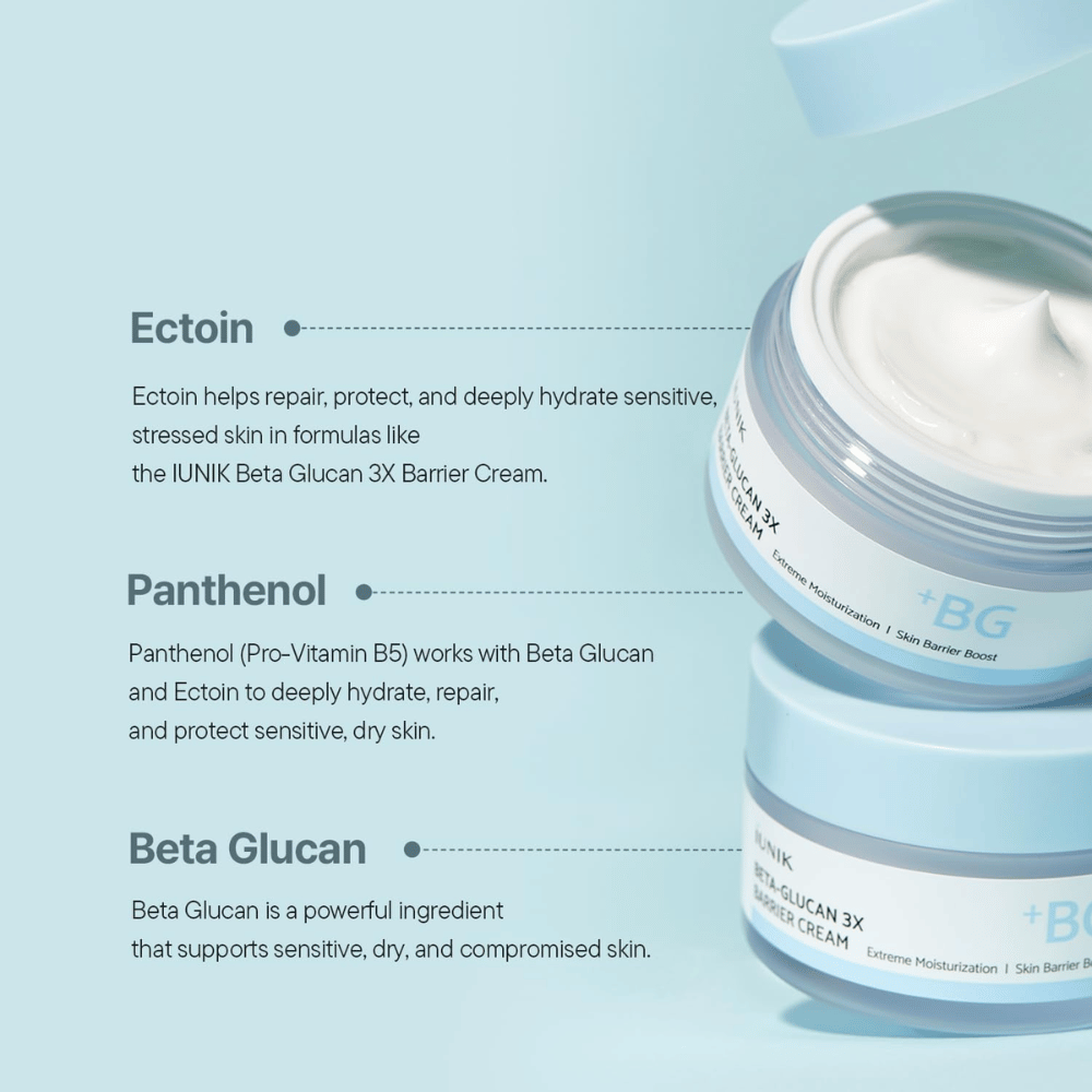iUNIK Beta-Glucan 3X Barrier Cream con beta-glucano, ectoína y pantenol para hidratación intensiva y una barrera cutánea fortalecida