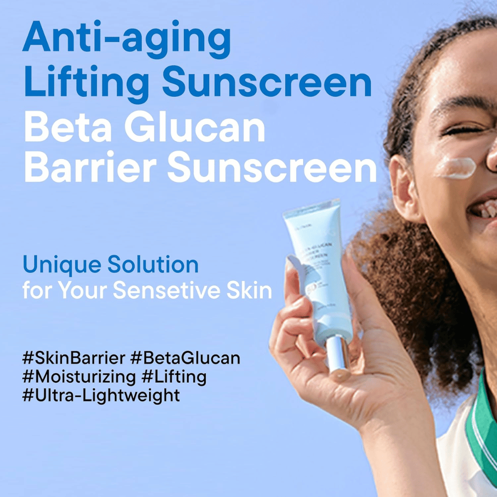 iUNIK Beta-Glucan Barrier Sunscreen SPF50+ PA++++ protector solar para piel sensible con beta-glucano y péptidos antiedad
