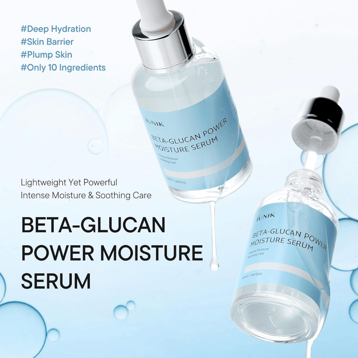 iUNIK Beta-Glucan Power Moisture Serum – suero facial coreano para hidratación profunda y cuidado calmante de la piel