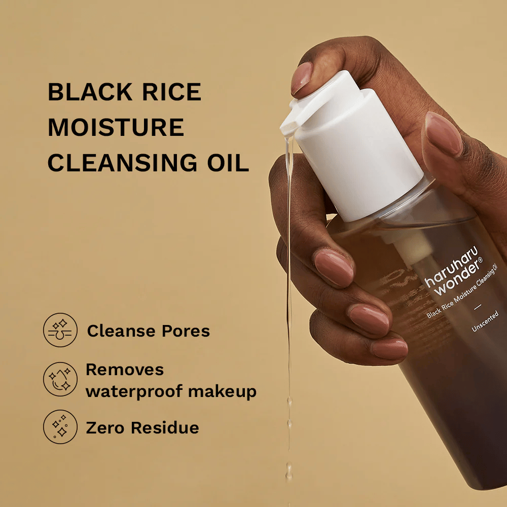 Haruharu Wonder Black Rice Moisture Cleansing Oil bombea aceite limpiador – efectivo contra maquillaje resistente al agua, limpia poros y no deja residuos.