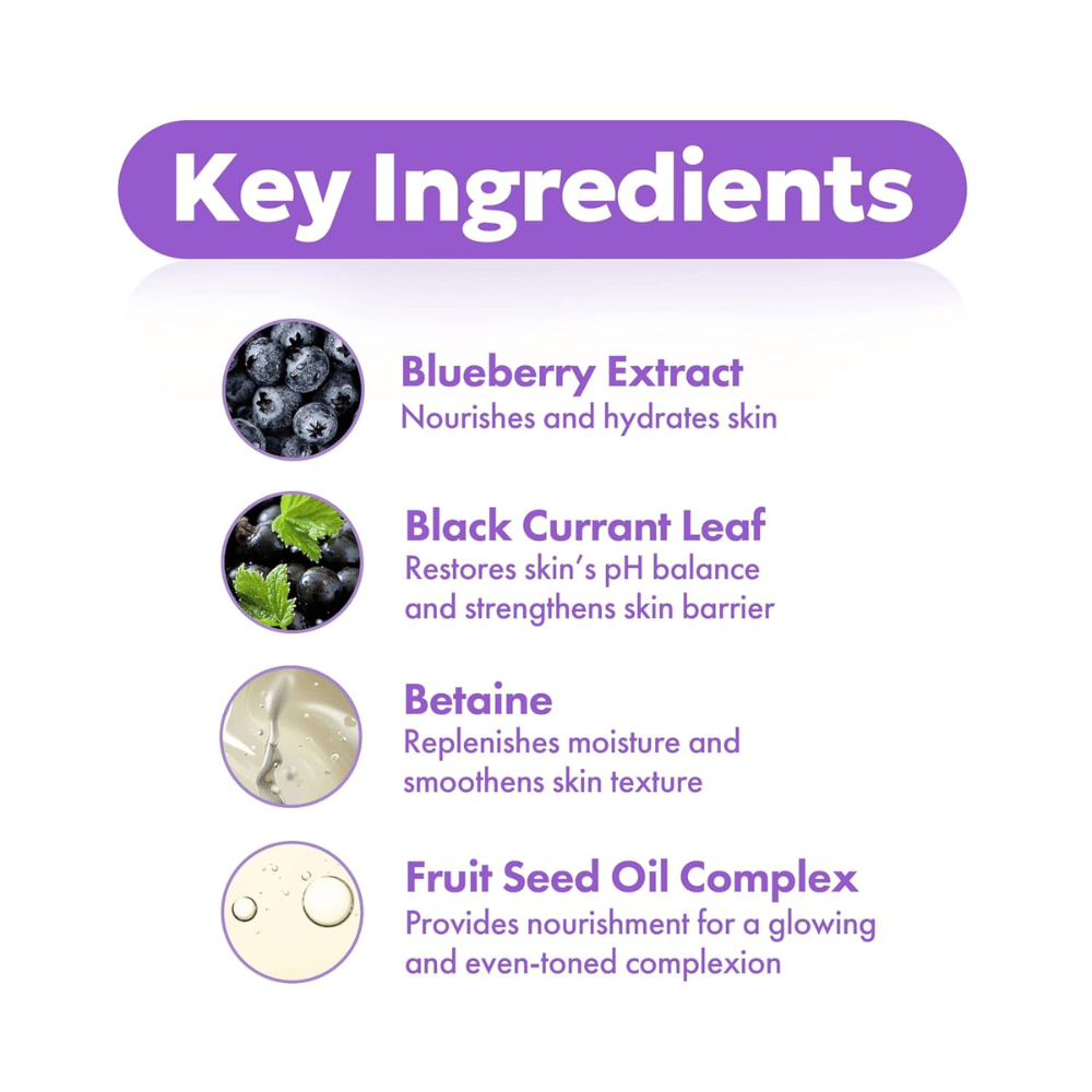 Ingredientes clave en FRUDIA Blueberry Hydrating Intensive Cream con extracto de arándano, hoja de grosella negra, betaína y complejo de aceite de semilla de fruta