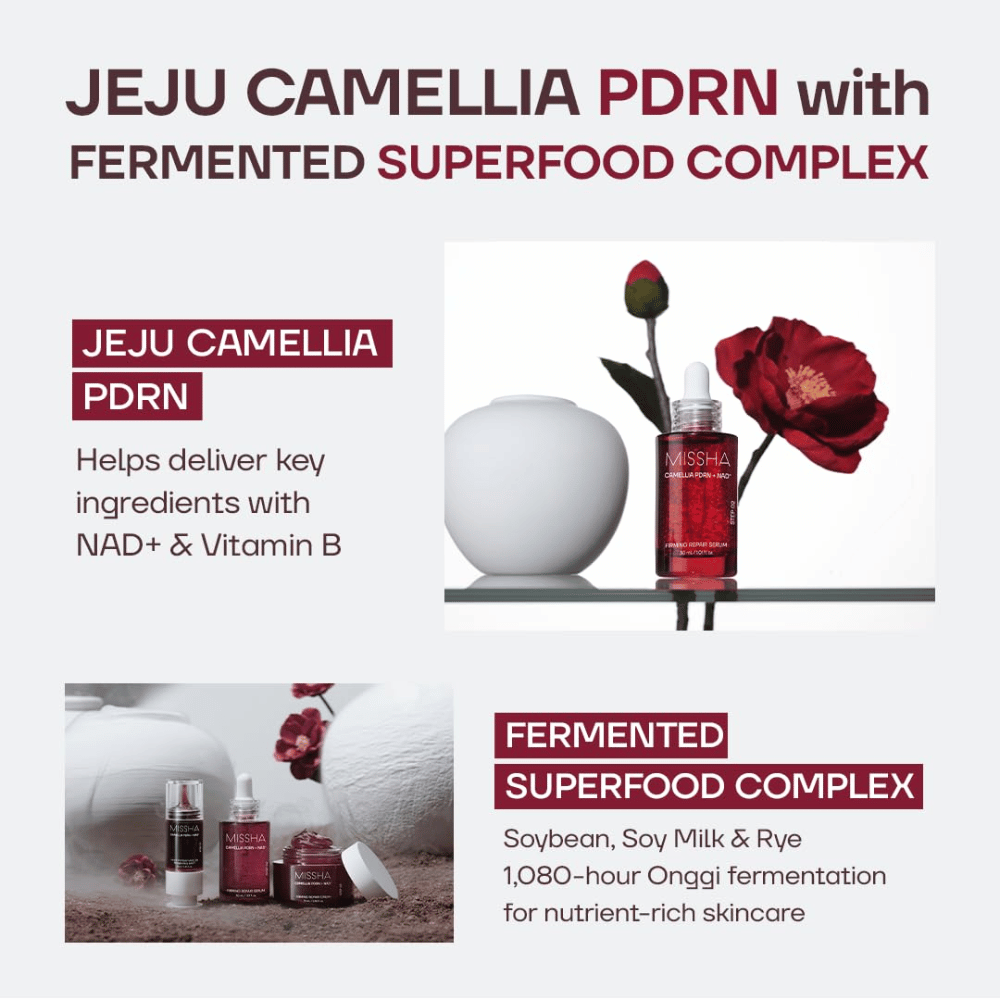 2. MISSHA Camellia PDRN NAD+ Firming Repair Serum – sérum con camelia de Jeju e ingredientes fermentados como soja y centeno