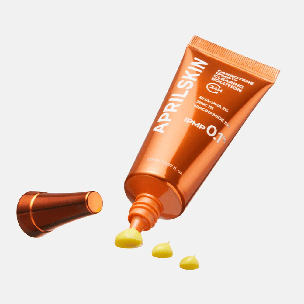 APRILSKIN Carrotene IPMP Clearing Solution spot treatment contra granos y piel impura, fórmula concentrada con IPMP 0.1 % y ácidos exfoliantes