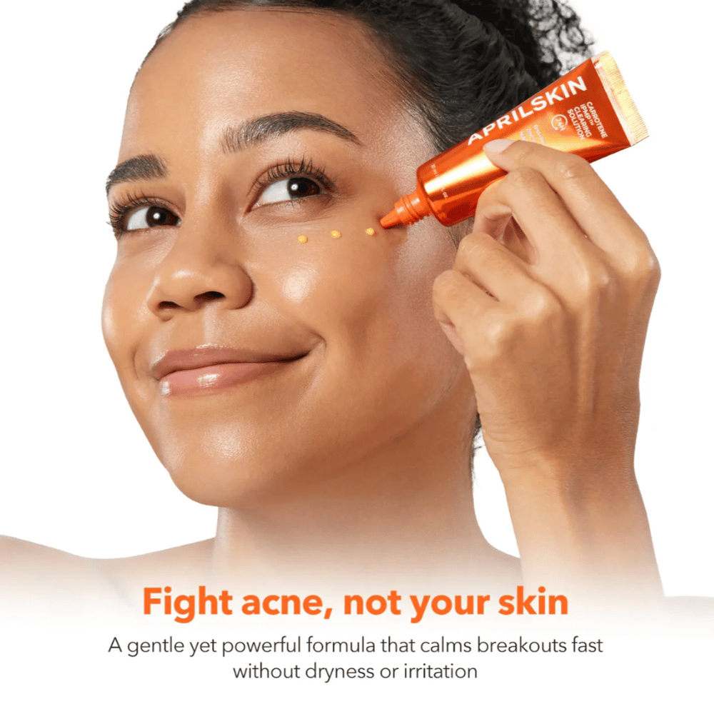 APRILSKIN Carrotene IPMP Clearing Solution se aplica como spot treatment contra el acné y granos, fórmula calmante con BHA, PHA, zinc y niacinamida para piel impura