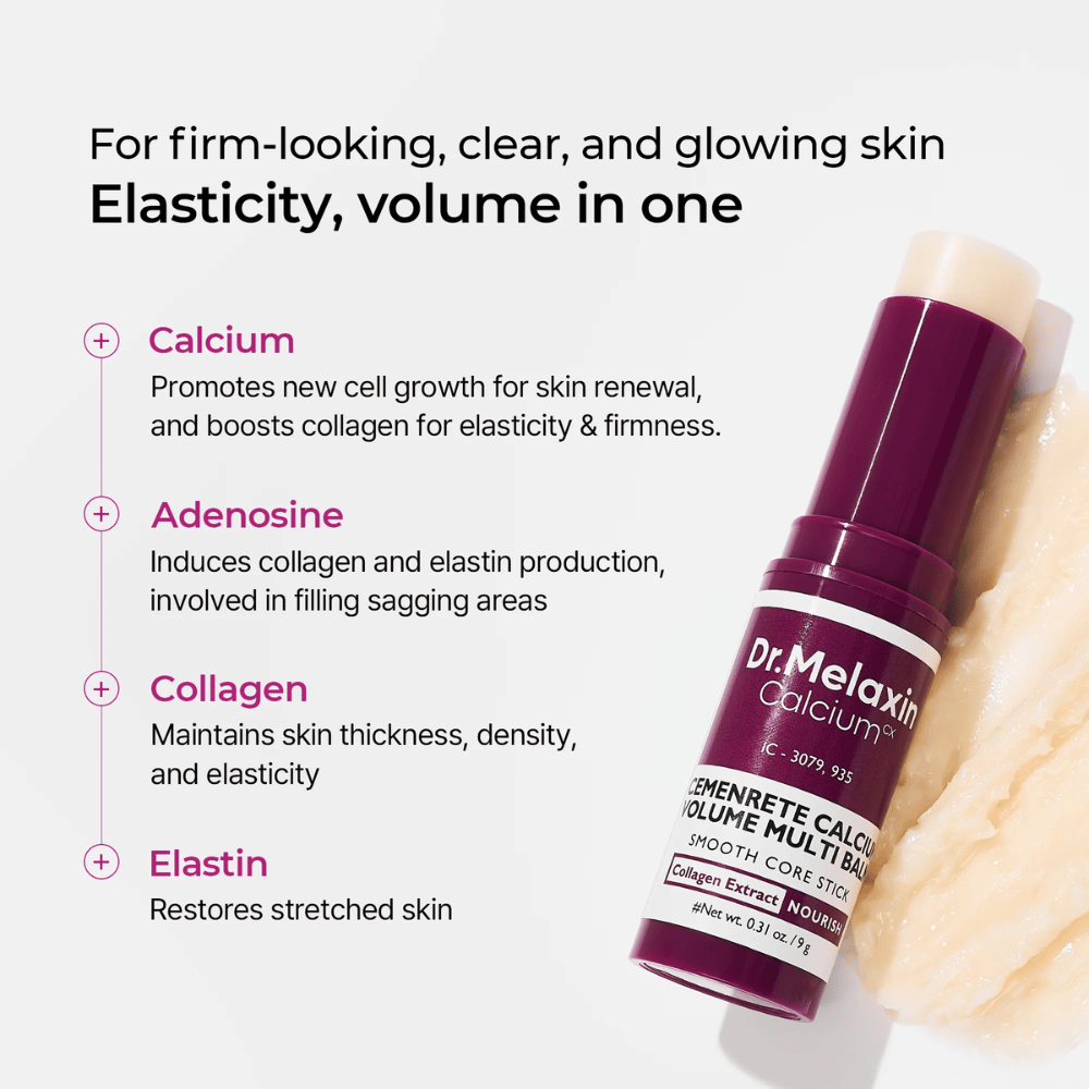 Dr. Melaxin Cemenrete Calcium Volume Multi Balm con calcio, adenosina, colágeno y elastina para mayor elasticidad, piel más firme y mejorada estructura de la piel.