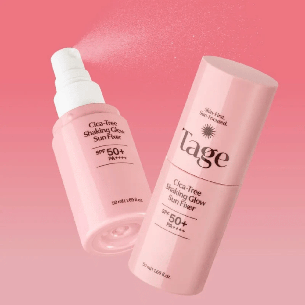 TAGE Cica-Tree Shaking Glow Sun Fixer SPF50+ PA++++ – spray de protector solar hidratante con glow