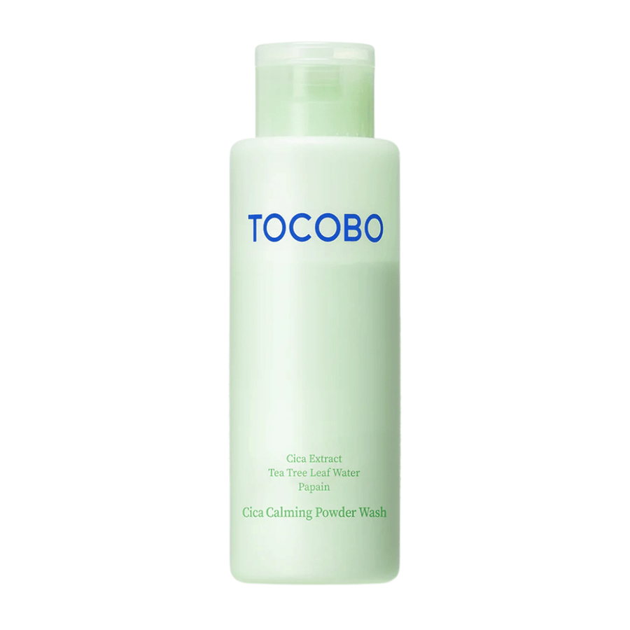 TOCOBO Cica Calming Powder Wash limpiador facial que exfolia suavemente y fortalece la barrera cutánea.