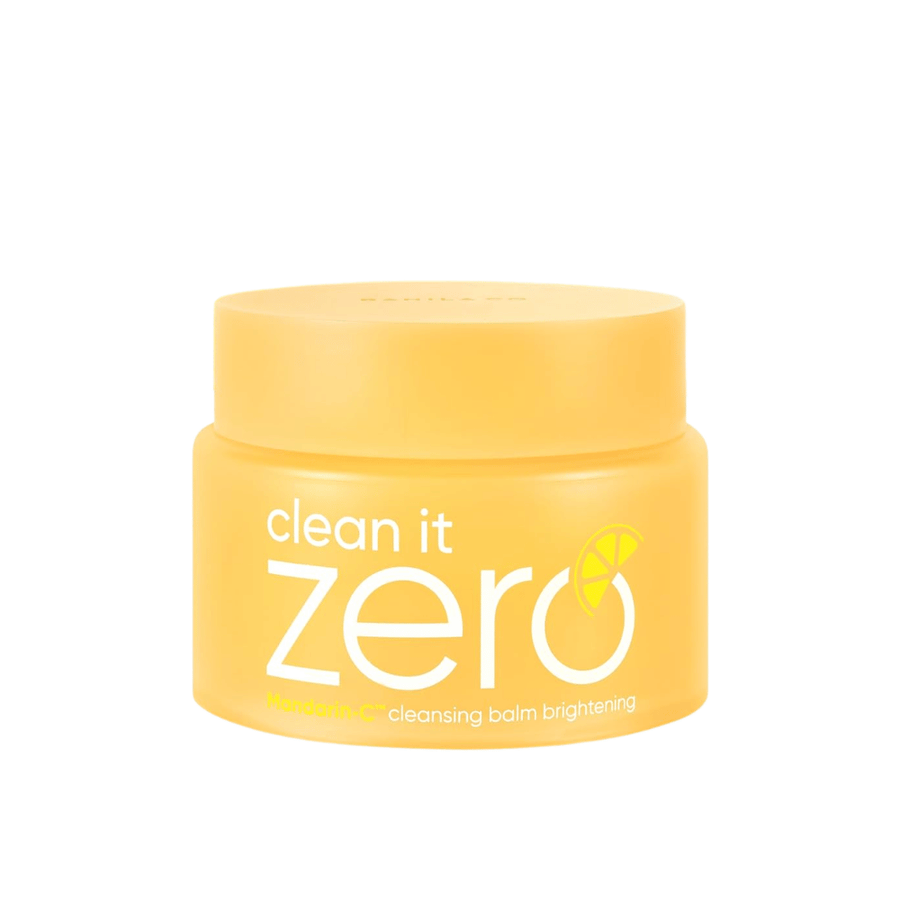 Banila Co Clean It Zero Cleansing Balm Brightening con Mandarin-C en tarro amarillo, bálsamo desmaquillante que derrite el maquillaje y aporta una piel más luminosa