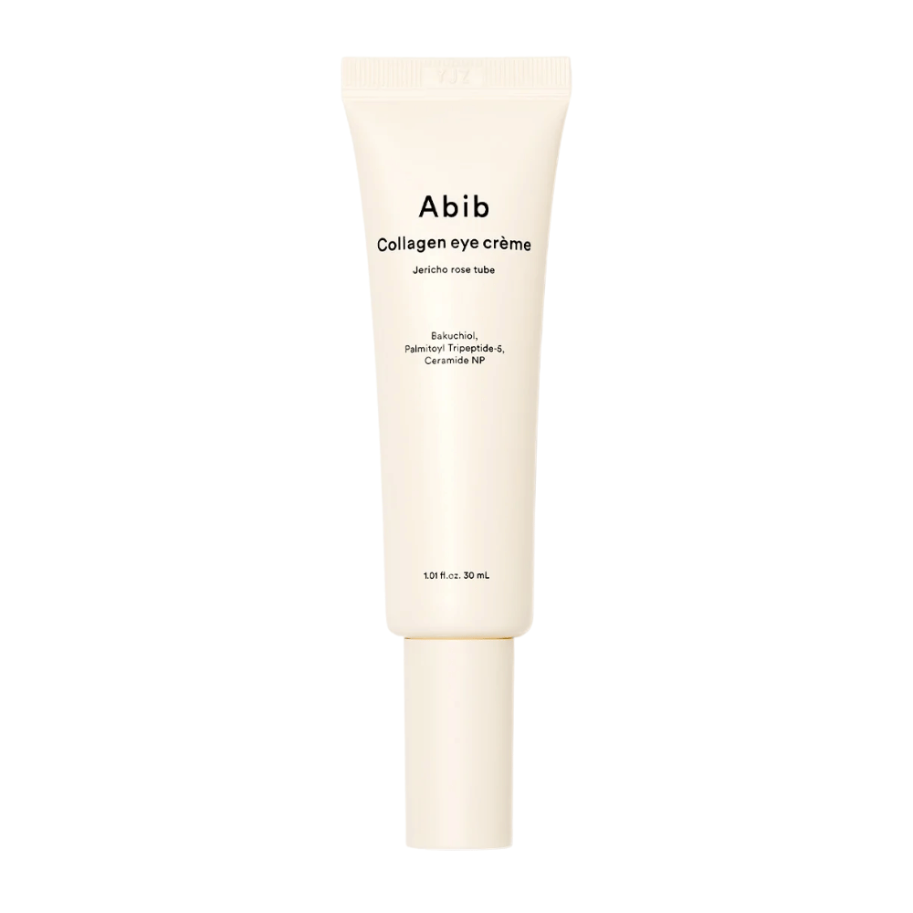 Imagen del producto de Abib Collagen Eye Crème – Jericho Rose Tubo 30 ml. Contiene bakuchiol, tripéptidos y ceramidas para una piel más firme.