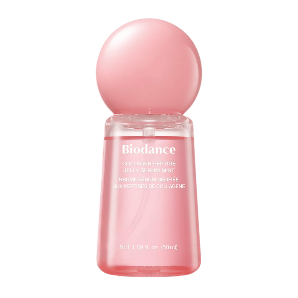 Biodance Collagen Peptide Jelly Serum Mist 50 ml – bruma facial rosa y sérum con colágeno y péptidos para hidratación y luminosidad.