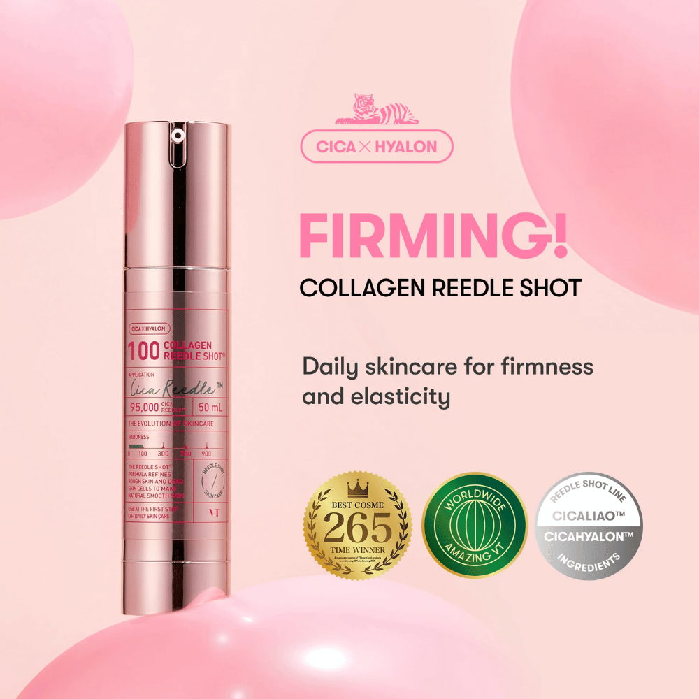 VT Collagen Reedle Shot 100 – suero Cica x Hyalon galardonado para elasticidad, hidratación y efecto anti-edad.