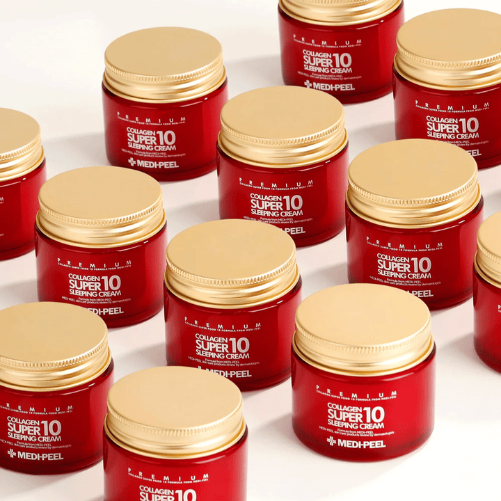 MEDI-PEEL Collagen Super 10 Sleeping Cream – popular crema de noche coreana con colágeno que mejora la elasticidad y el brillo de la piel.