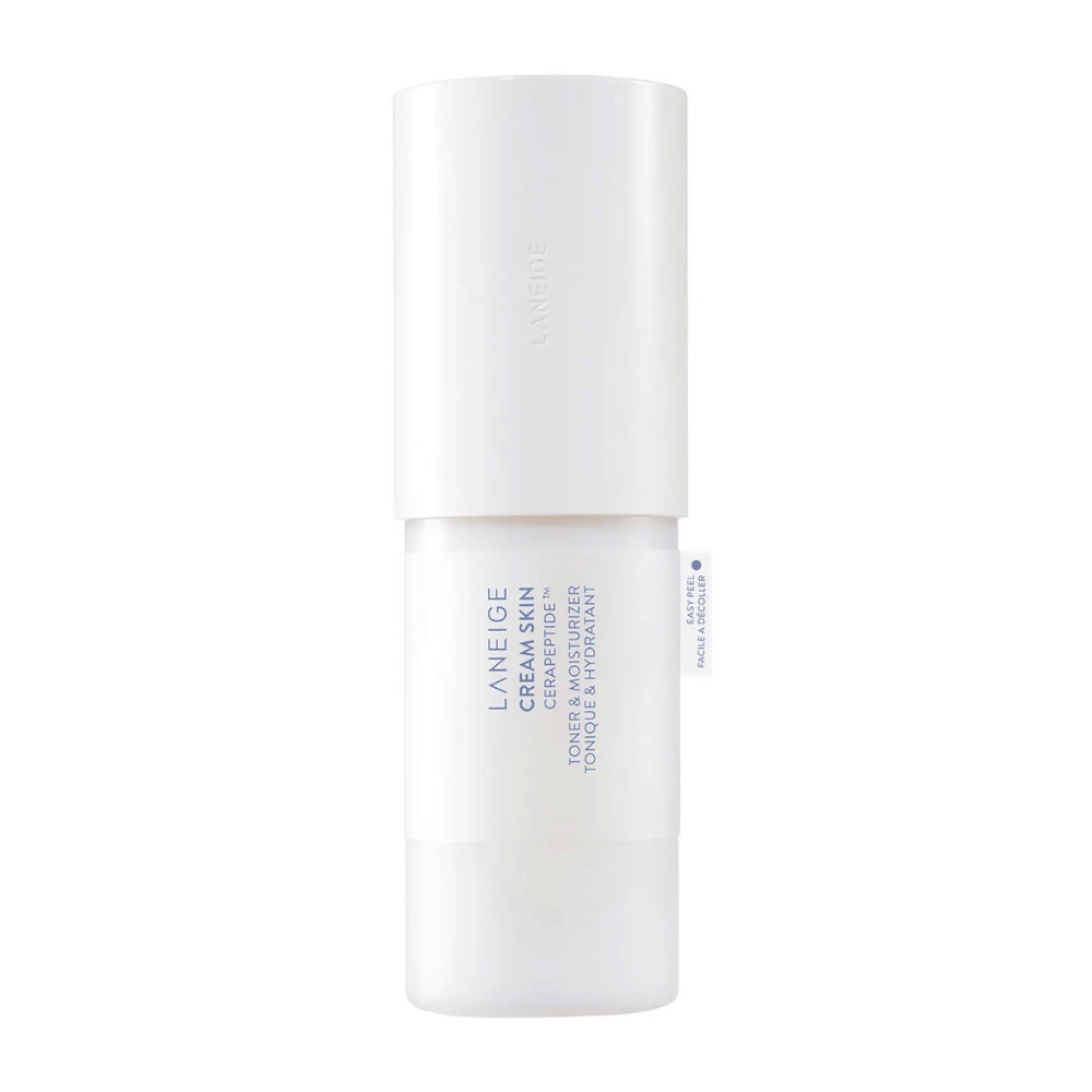 Laneige Cream Skin Cerapeptide Refiner en un frasco blanco con bomba. El producto combina tónico y crema hidratante, diseñado para hidratar y tonificar la piel.