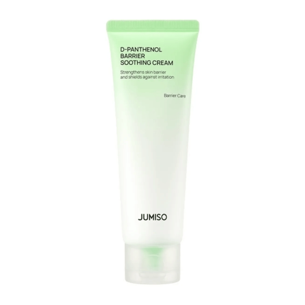 Imagen del producto de Jumiso D-Panthenol Barrier Soothing Cream en tubo verde contra fondo blanco.