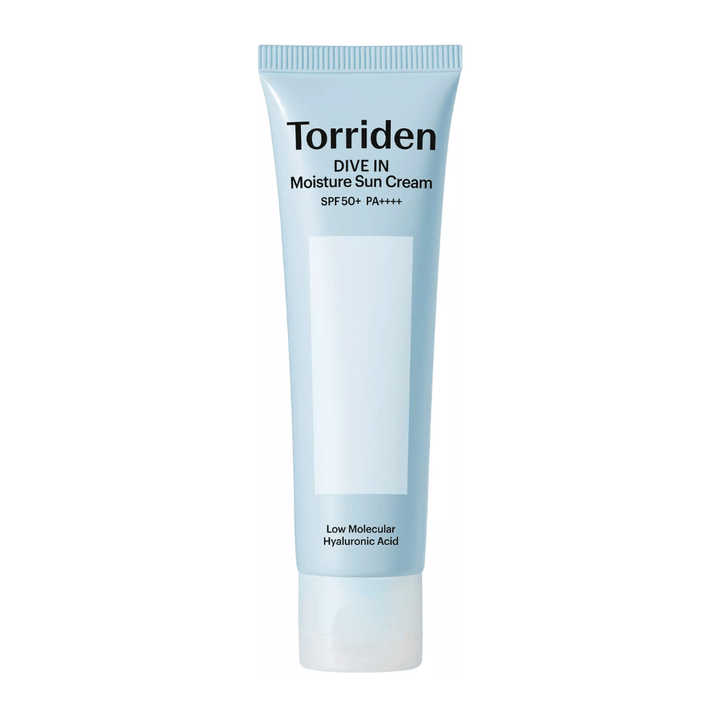 Torriden DIVE-IN Moisture Sun Cream imagen del producto SPF50+ PA++++ sobre fondo blanco con ácido hialurónico de bajo peso molecular para una hidratación intensa y protección UV.