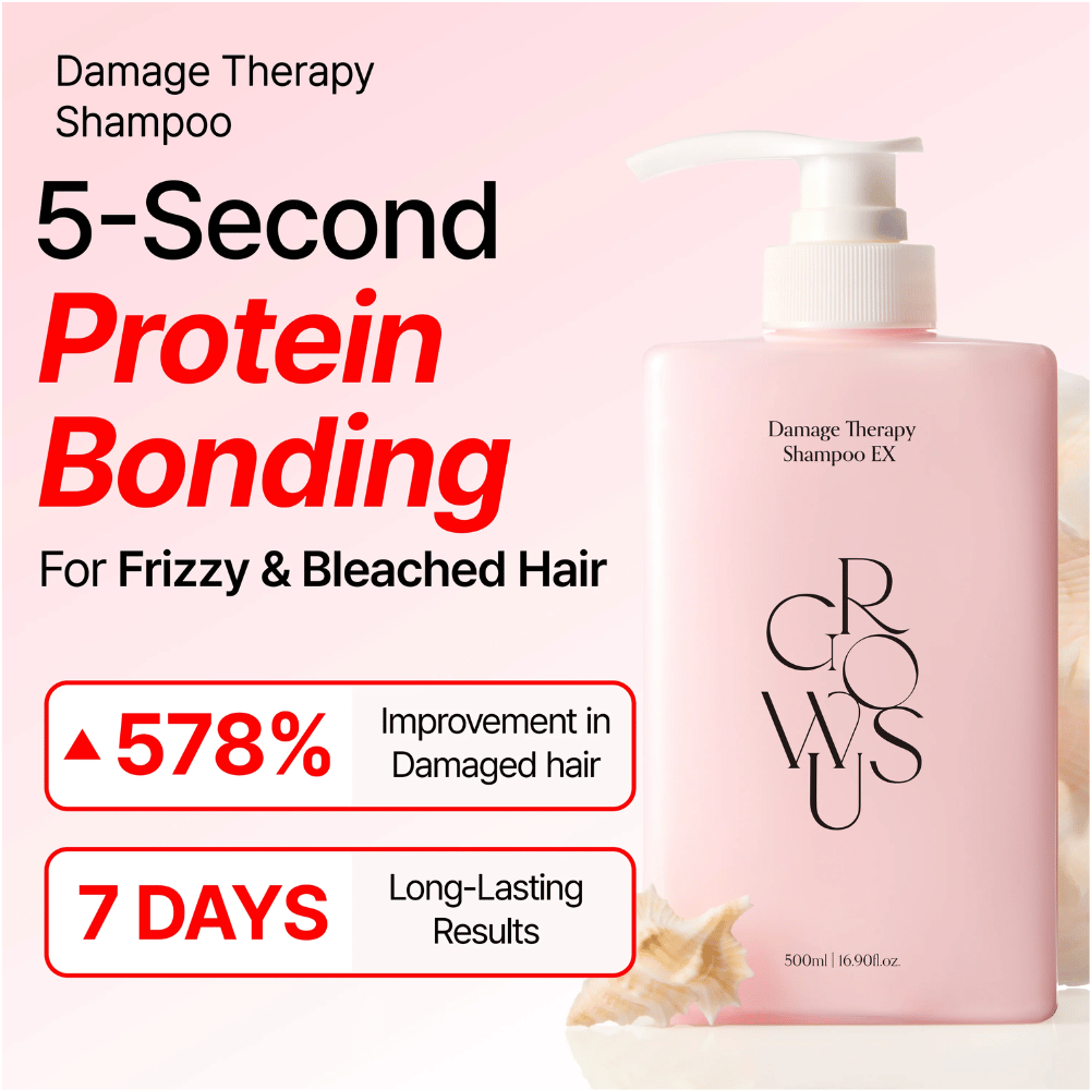 GROWUS Damage Therapy Shampoo EX con protein bonding para cabello dañado, decolorado y encrespado