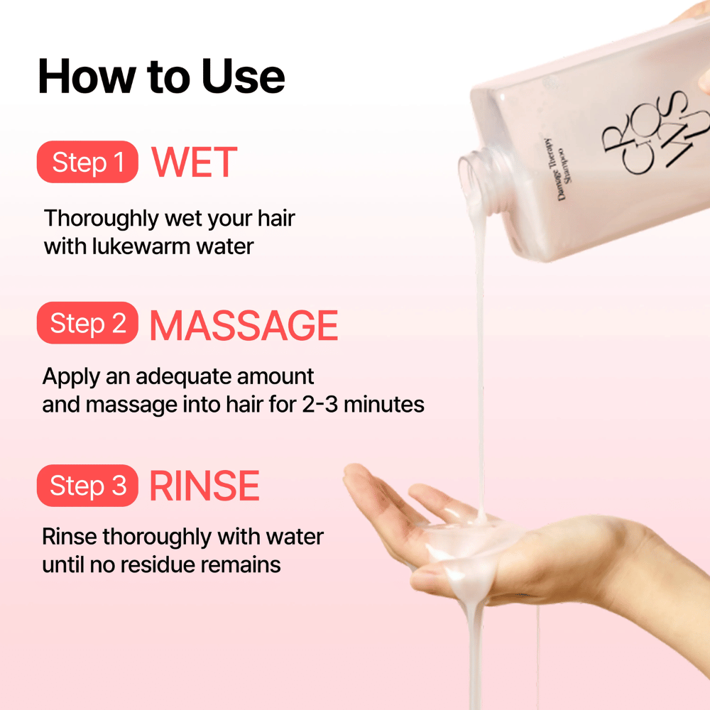 Cómo usar GROWUS Damage Therapy Shampoo EX para limpiar y reparar el cabello dañado