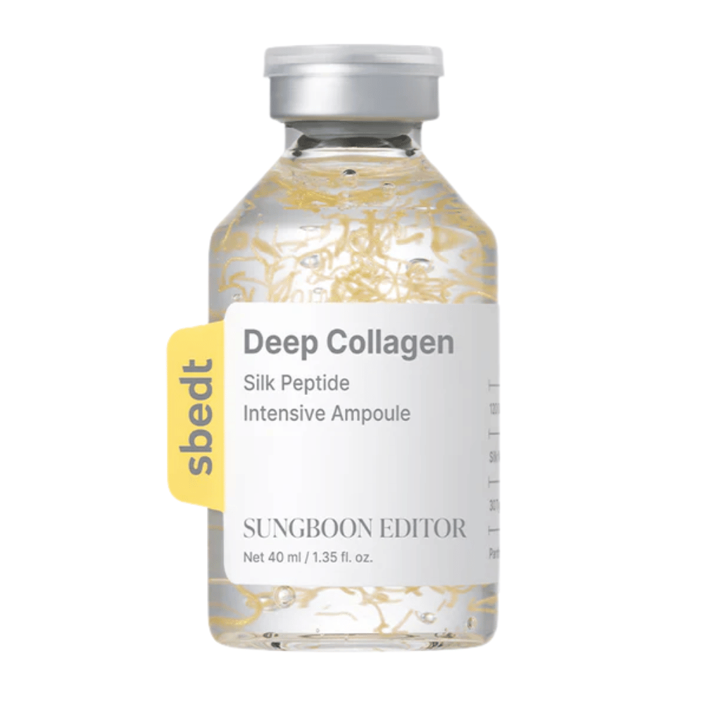 SUNGBOON EDITOR Deep Collagen Silk Peptide Intensive Ampoule – suero de colágeno con péptidos que fortalecen la barrera cutánea, hidratan y dan a la piel un aspecto más firme y juvenil.